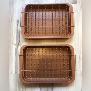 Share Gotham Steel Copper 13x9 Baking Pans w/ Crisper Racks Nonstick 4pc Set